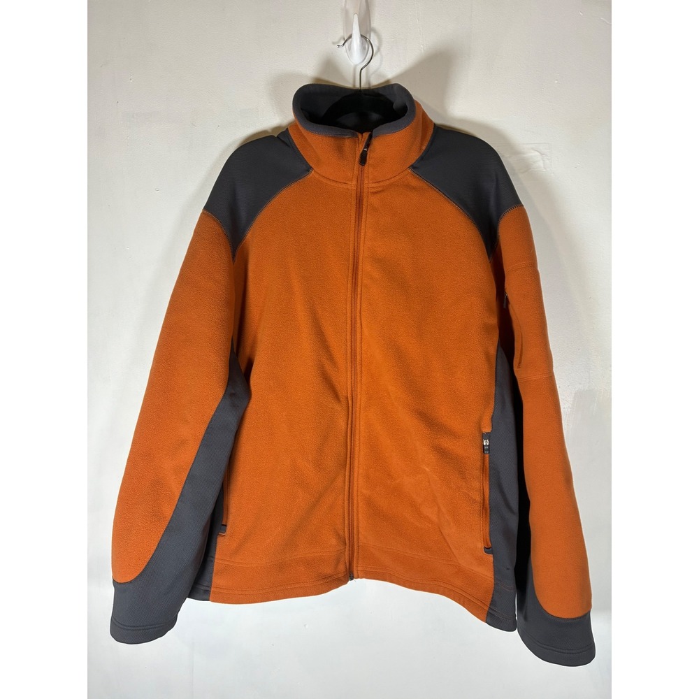 Tek Gear Large Orange Black Fleece Jacket Full Zip Outdoor Hiking Utility Pocket